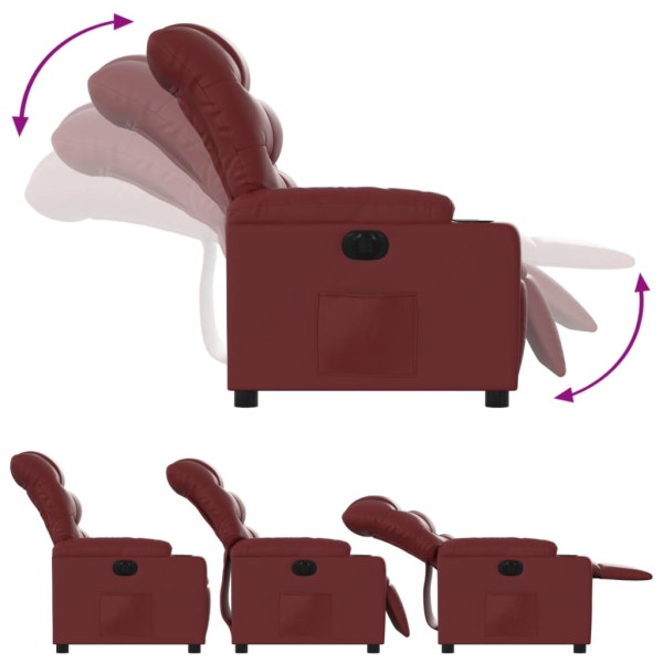 Sillón reclinable eléctrico de cuero sintético rojo tinto