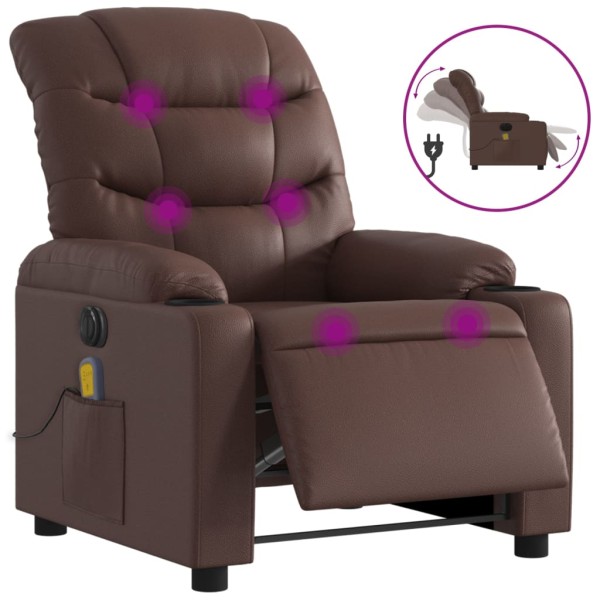 Sillón de masaje reclinable eléctrico cuero sintético marrón