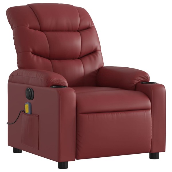 Sillón masaje reclinable eléctrico cuero sintético rojo tinto