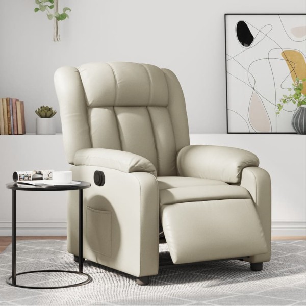 Sillón reclinable eléctrico de cuero sintético crema