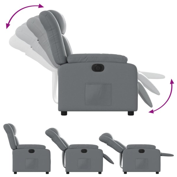 Sillón reclinable eléctrico de cuero sintético gris