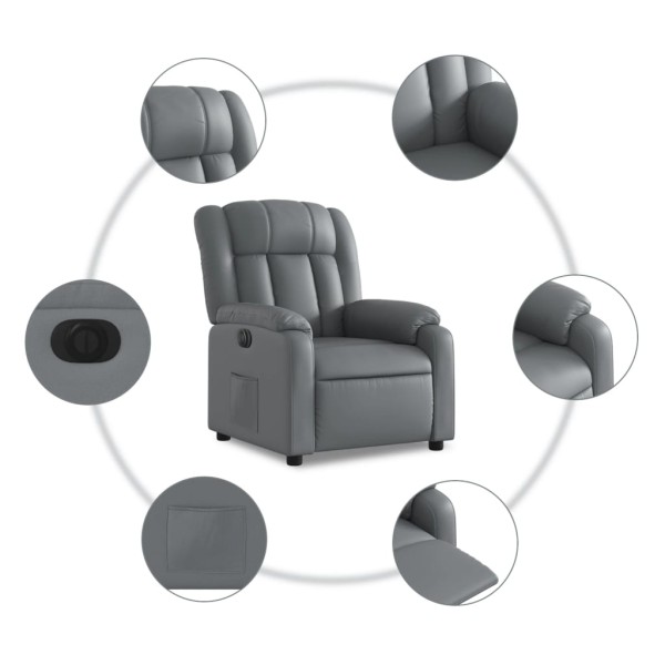 Sillón reclinable eléctrico de cuero sintético gris