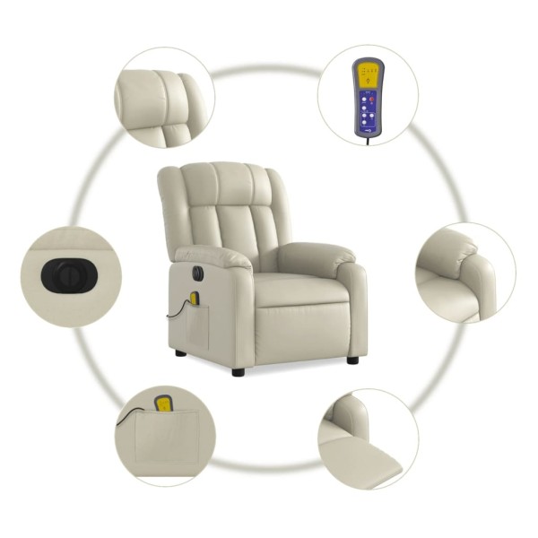 Sillón de masaje reclinable eléctrico cuero sintético crema