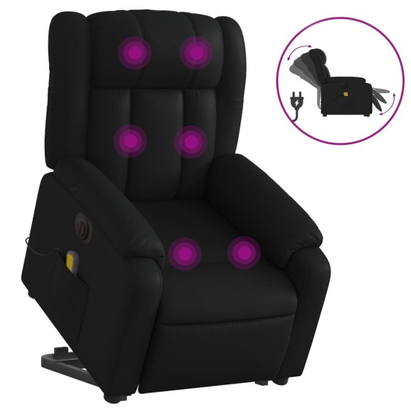 Sillón de masaje elevable eléctrico cuero sintético negro