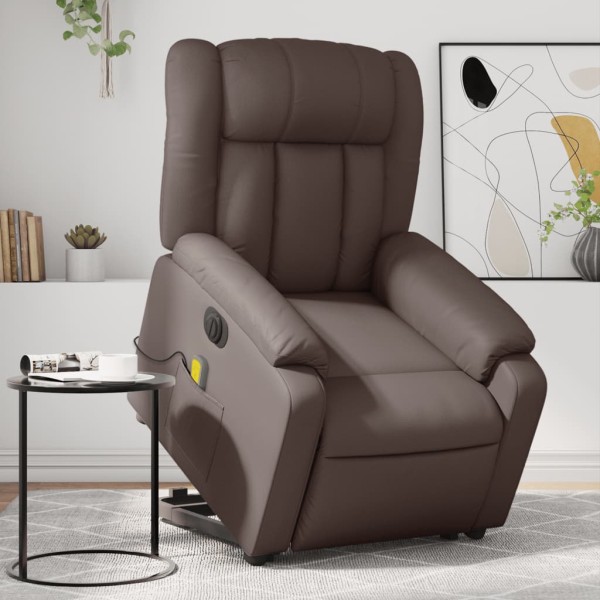 Sillón de masaje elevable eléctrico cuero sintético marrón