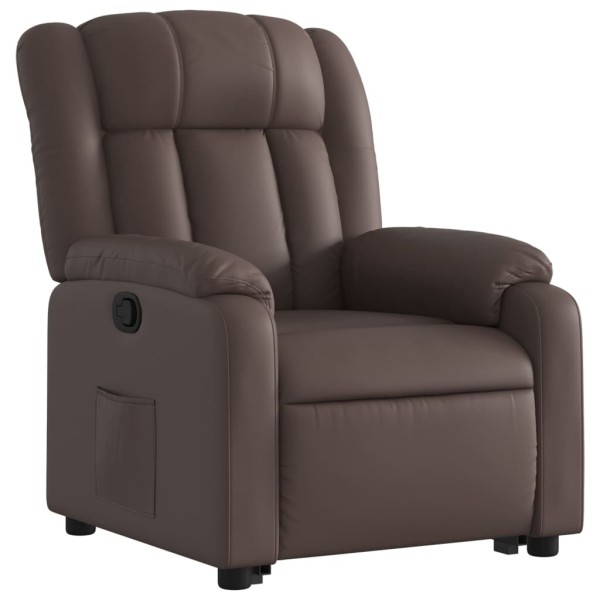 Sillón reclinable elevable cuero sintético marrón