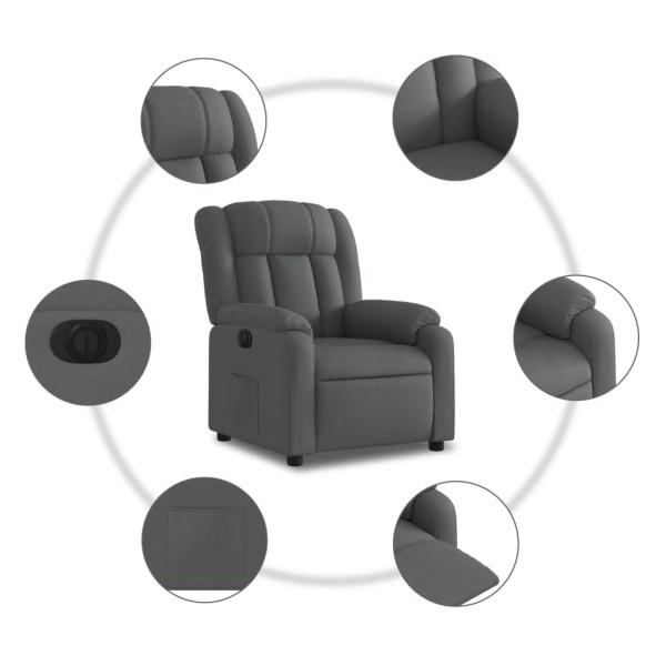 Sillón reclinable eléctrico de tela gris oscuro