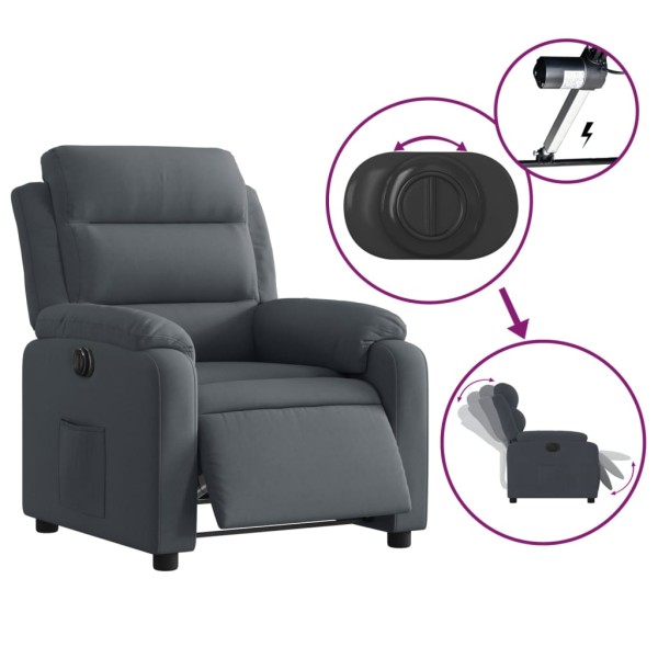 Sillón reclinable eléctrico de terciopelo gris oscuro