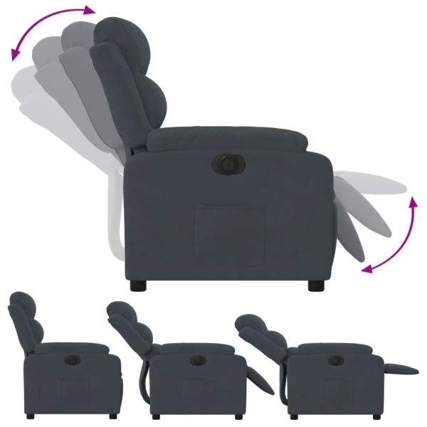 Sillón reclinable eléctrico de terciopelo gris oscuro