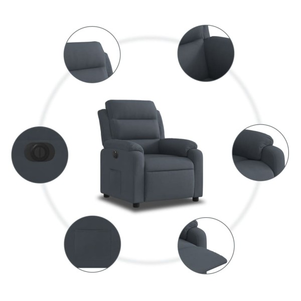 Sillón reclinable eléctrico de terciopelo gris oscuro