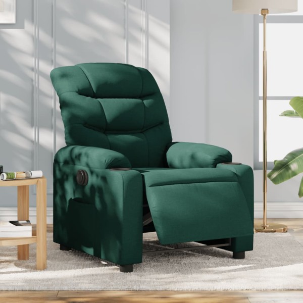 Sillón reclinable eléctrico tela verde oscuro