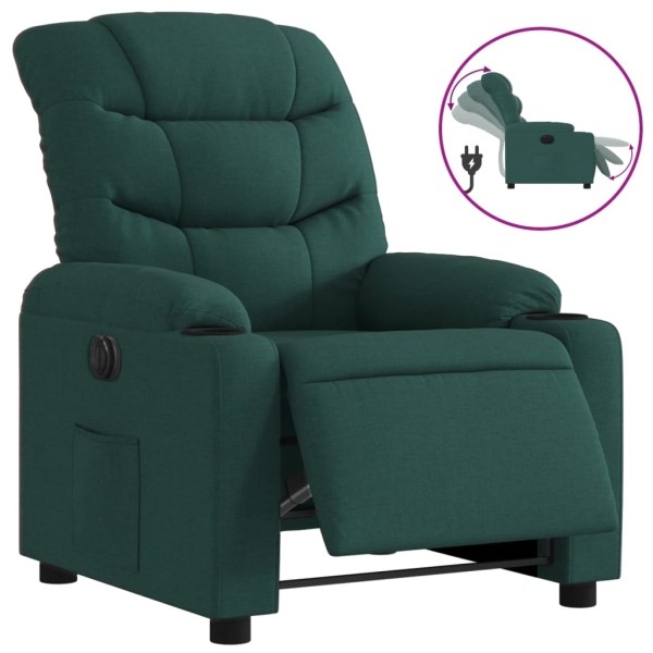 Sillón reclinable eléctrico tela verde oscuro