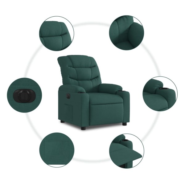 Sillón reclinable eléctrico tela verde oscuro