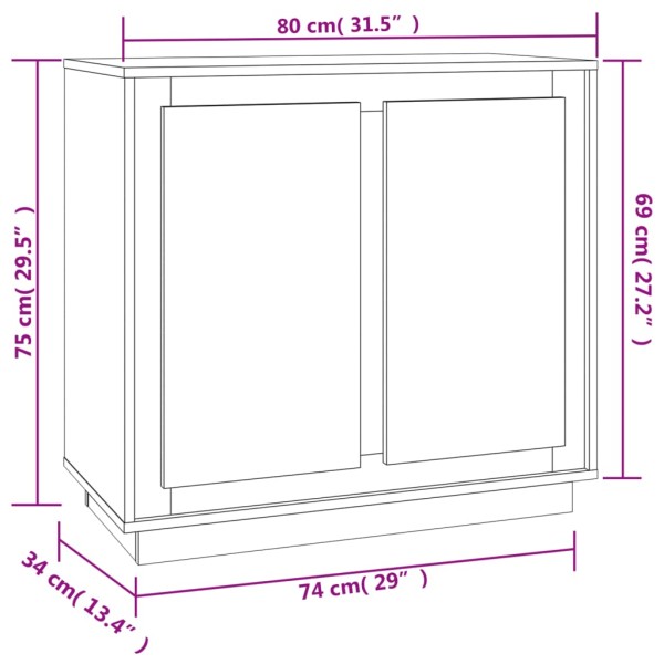 Aparador de madera contrachapada blanco brillante 80x34x75 cm