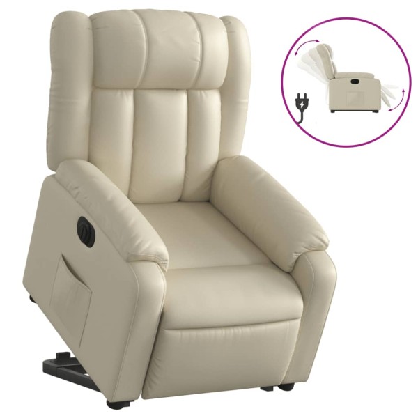 Sillón reclinable elevable eléctrico de cuero sintético crema