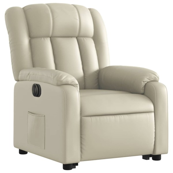 Sillón reclinable elevable eléctrico de cuero sintético crema