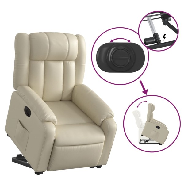 Sillón reclinable elevable eléctrico de cuero sintético crema