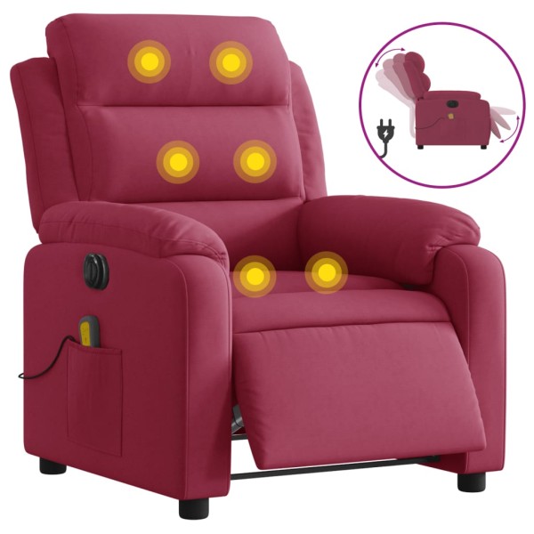 Sillón reclinable de masaje eléctrico terciopelo rojo tinto