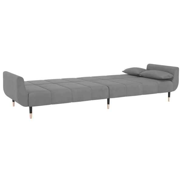 Sofá cama de 2 plazas con dos almohadas terciopelo gris claro