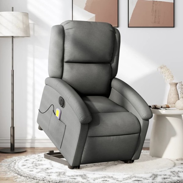 Sillón de masaje eléctrico reclinable elevable tela gris oscuro