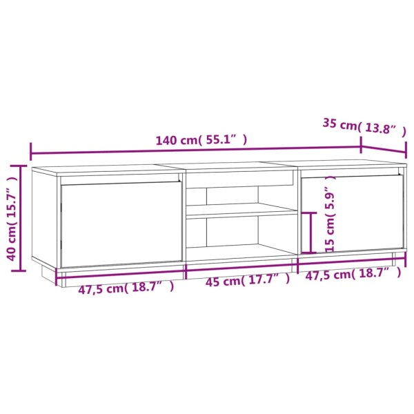 Mueble de TV madera maciza de pino blanco 140x35x40 cm