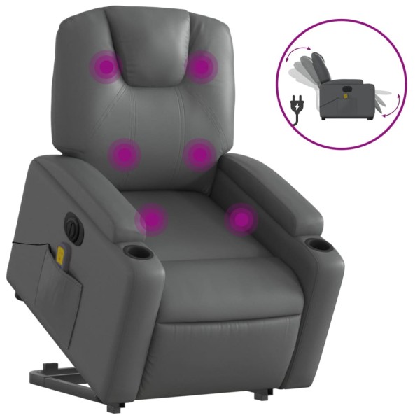 Sillón de masaje elevable eléctrico cuero sintético gris