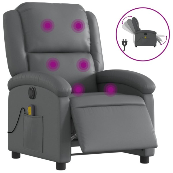 Sillón de masaje reclinable eléctrico cuero sintético gris