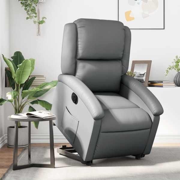 Sillón reclinable elevable eléctrico de cuero sintético gris