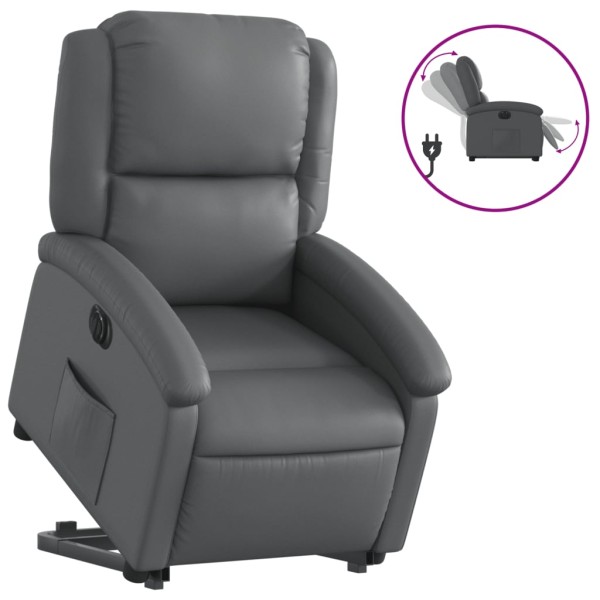 Sillón reclinable elevable eléctrico de cuero sintético gris