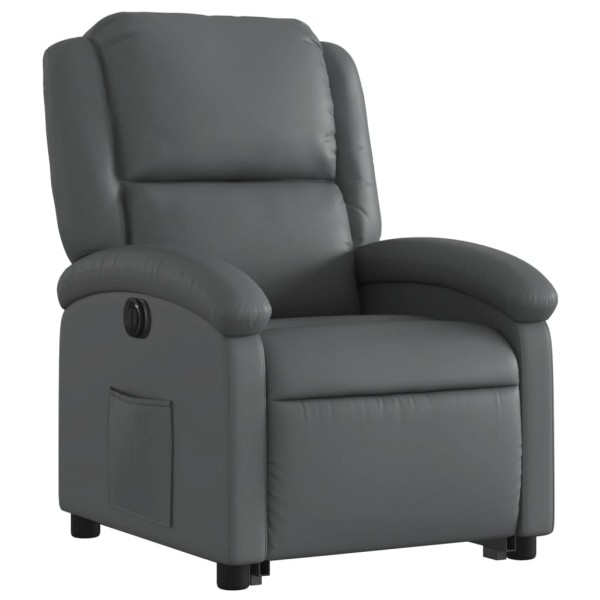 Sillón reclinable elevable eléctrico de cuero sintético gris