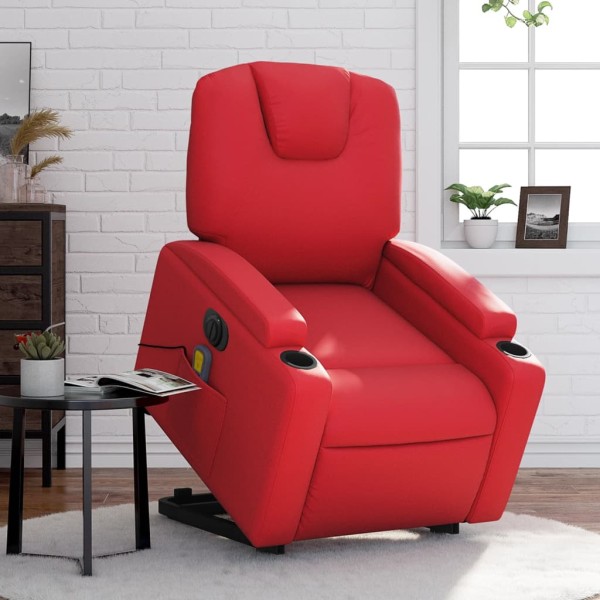 Sillón de majaje elevable eléctrico cuero artificial rojo