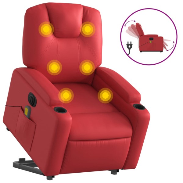 Sillón de majaje elevable eléctrico cuero artificial rojo