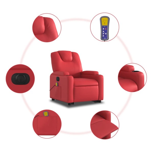 Sillón de majaje elevable eléctrico cuero artificial rojo