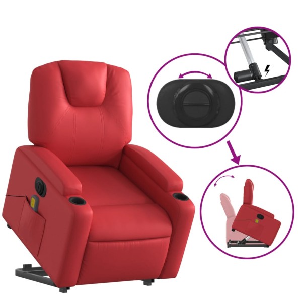 Sillón de majaje elevable eléctrico cuero artificial rojo