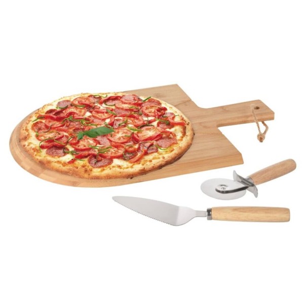 Excellent Houseware Set para pizza 3 piezas bambú 43x30 cm