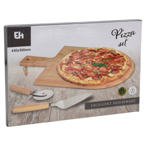 Excellent Houseware Set para pizza 3 piezas bambú 43x30 cm