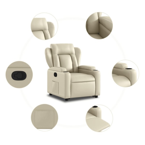 Sillón reclinable elevable cuero artificial color crema