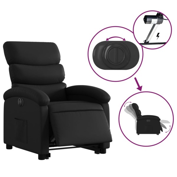 Sillón reclinable y elevable eléctrico cuero sintético negro