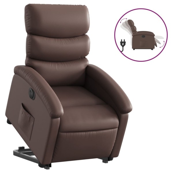 Sillón reclinable elevable eléctrico de cuero sintético marrón