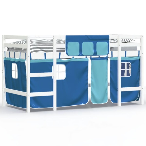 Cama alta para niños con cortinas madera pino azul 90x200 cm