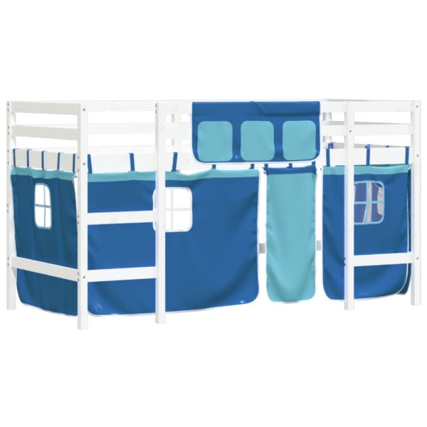 Cama alta para niños con cortinas madera pino azul 90x200 cm