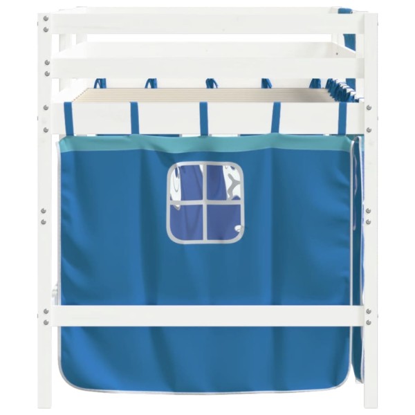 Cama alta para niños con cortinas madera pino azul 90x200 cm