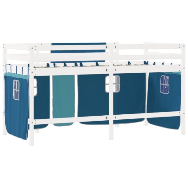 Cama alta para niños con cortinas madera pino azul 90x200 cm