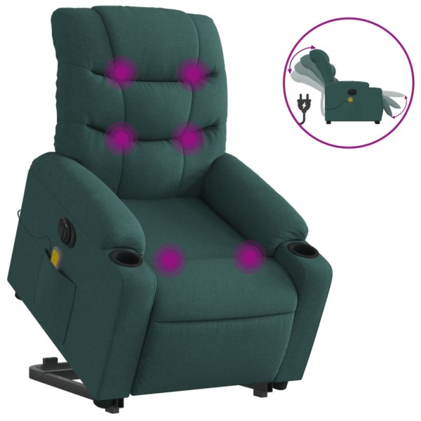 Sillón masaje eléctrico reclinable elevable tela verde oscuro