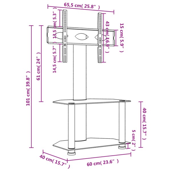 Mueble de TV de esquina 2 niveles para 32-70 pulgadas negro