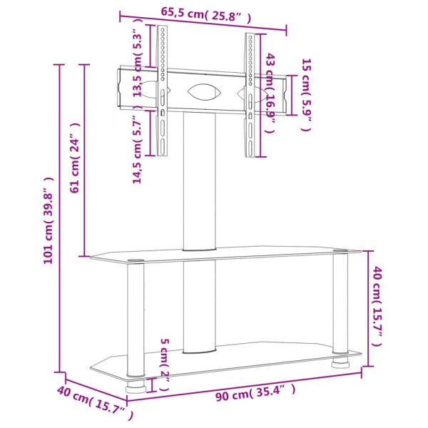 Mueble TV esquina 2 niveles para 32-70 pulgadas negro plateado