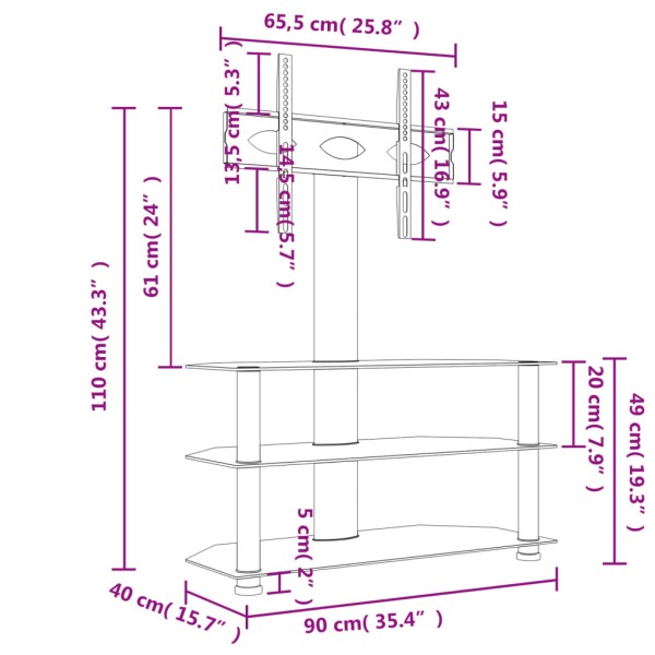 Mueble de TV de esquina 3 niveles para 32-70 pulgadas negro