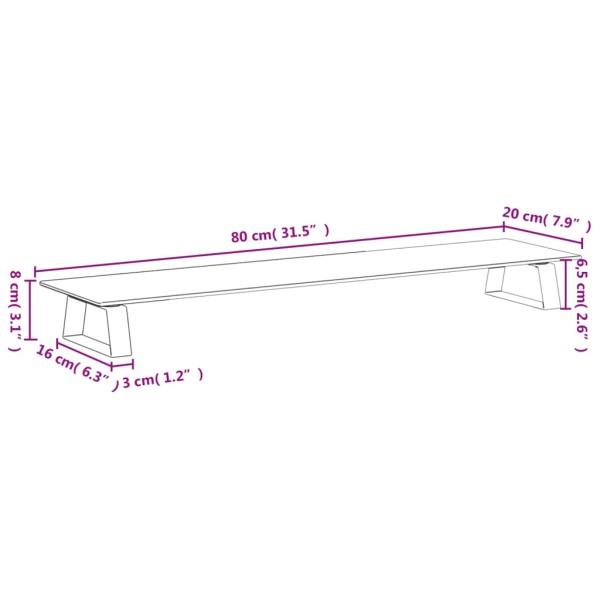 Soporte de monitor vidrio templado y metal negro 80x20x8 cm