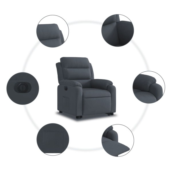 Sillón eléctrico reclinable elevable de terciopelo gris oscuro