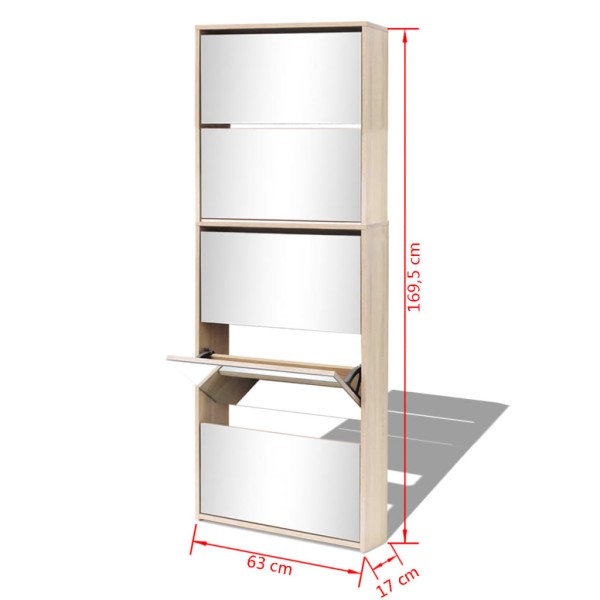 Mueble zapatero 5 cajones con espejo roble 63x17x169,5 cm